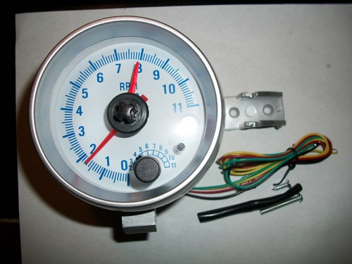 FMR 3.75" 80MM BLUE LED WHITE FACE TACHOMETER GAUGE 0-11000 RPM METER, 4/6/8 CYL - Picture 1 of 7