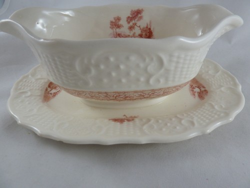 Vintage Washington Colonial Gravy bowl boat Ivory and Pink toile attached - Picture 4 of 7