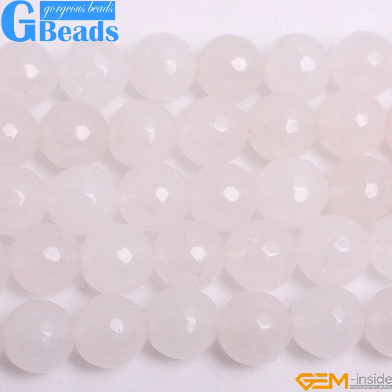 Cuentas sueltas de piedra redonda facetada de jade blanco para hacer joyas 15" 4 mm 6 mm 8 mm Foto 3 de 4