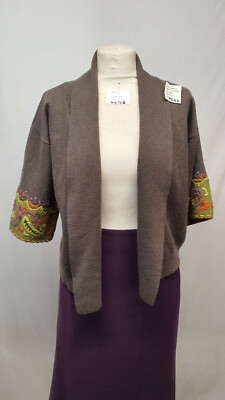 MEXX Dark Green & Embroided Medium Length Sleeves Wool Feel Cardigan Size M  542
