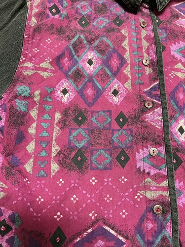 Wrangler Damen Large L Westernshirt Vintage 90er geknöpft aztekisch rosa lila - Bild 5 von 10