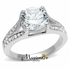 Women's 3.17 Ct Round Cut Zirconia Stainless Steel Engagement Ring Size 5-10