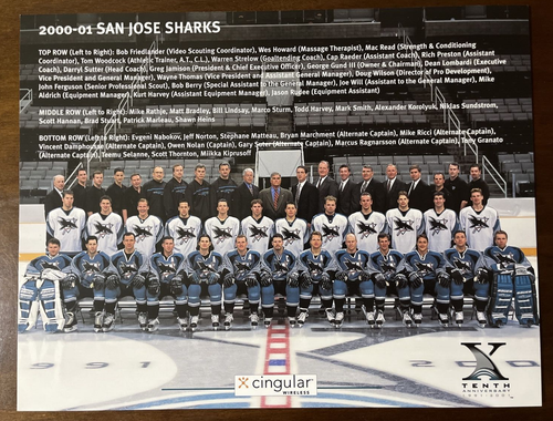 San Jose Sharks 2000-01 Team Issued Hockey Photo Teemu Selanne Miikka Kiprusoff