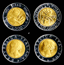 ITALIA  -  n°6 monete  " Commemorative "  500 Lire del 1993-94 e dal 1996 al 99.