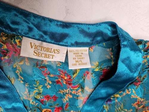 Victoria's Secret VTG GOLD LABEL Floral Satin Sleep Shirt Nightgown SHEER M/L - Picture 10 of 13
