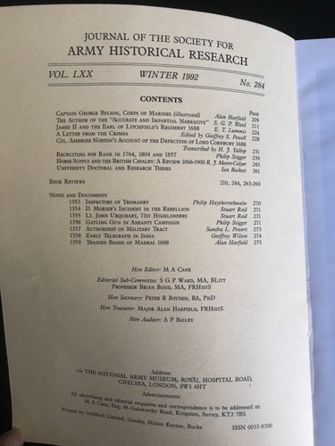 Journal of the Society for Army Historical Research, Winter 1992 V, LXX No 284 - Picture 2 of 3