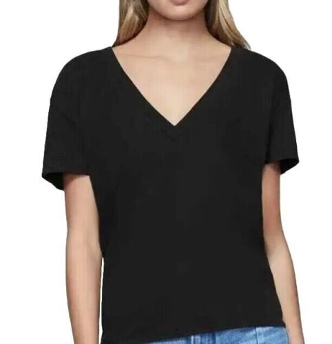 Good American XL T-shirt femme à manches courtes à col en V noir Taille 4 100 % coton - Photo 1 sur 6