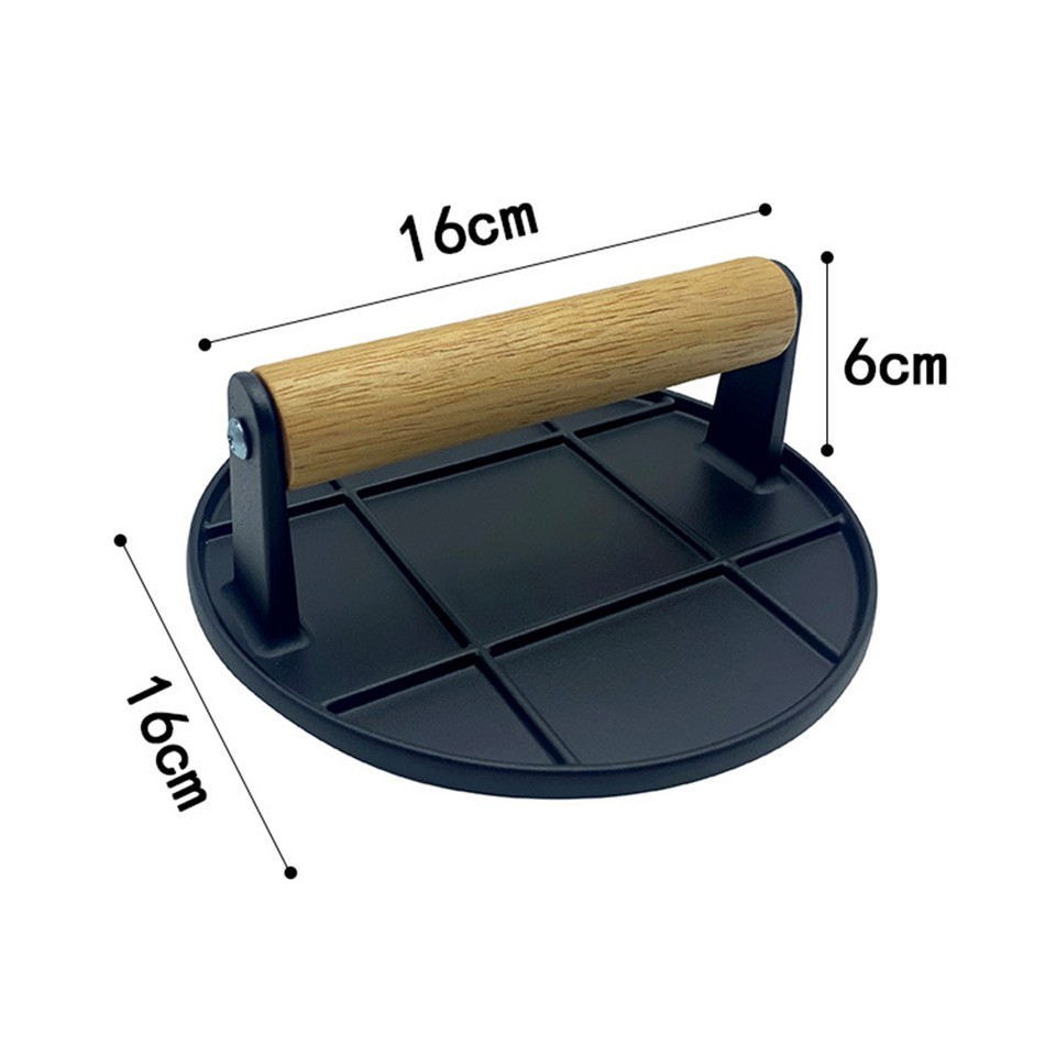 Grill Press Heatresistant Burger Smasher Ergonomic Wooden Handle Cast