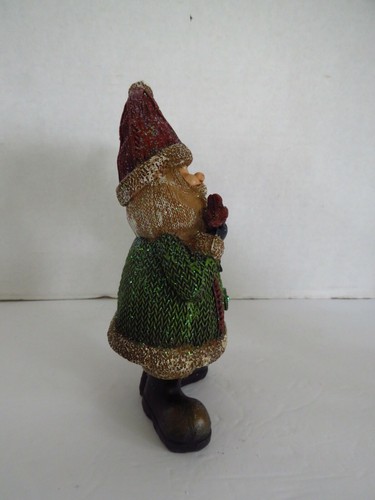 FIGURINA BABBO NATALE IN RESINA CON UCCELLINO 8" - Foto 4 di 5