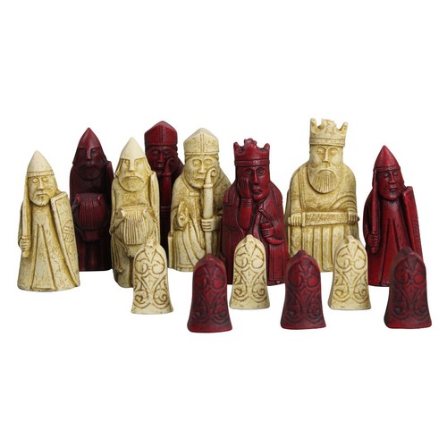 Isle of Lewis Chess Set I Ivory & Red Resin Chess Pieces 3.5 Inch and With Charc - Picture 3 of 9