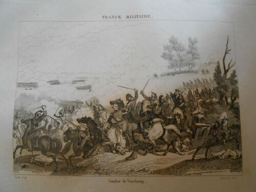 1836 INCISIONE IN ACCIAIO BATTAGLIA DEI VAUCHAMPS FRANCIA GUERRA NAPOLEONICA - Foto 5 di 5