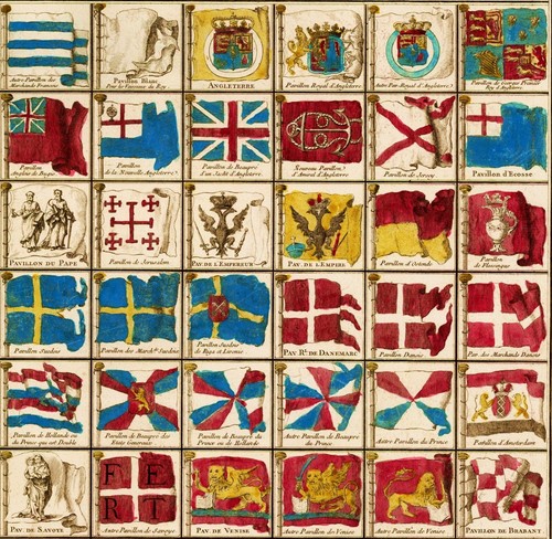 Old 1756 Vintage National and Maritime Flags, Naval Ensigns Canvas Wooden Hanger - Picture 10 of 14