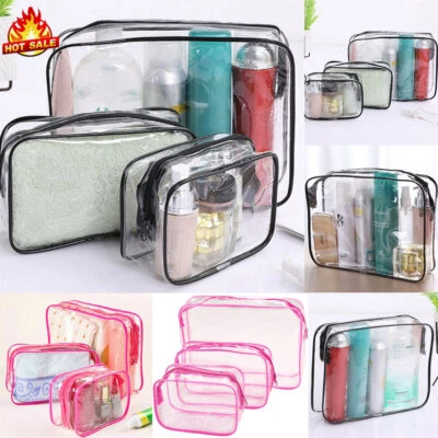 DAYDAYUP-UK 3Pcs Clear Transparent PVC Wash Bag Toiletry Travel Cosmetic Makeup Bags Pouch