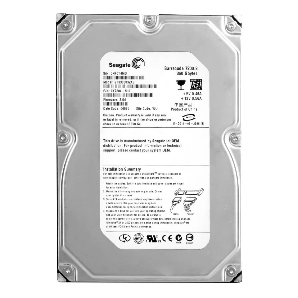 Hard Drive Seagate barracuda 7200.8 ST3360832AS 360GB 7.2K 8MB SATA 3.5'' - Image 3 of 3
