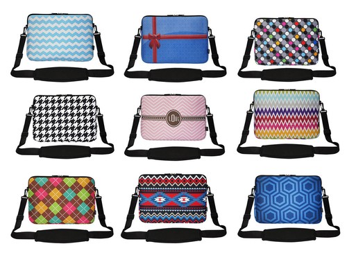 17 Inch Neoprene Matching Pattern Laptop Sleeve Bag with Hidden Handle & Strap