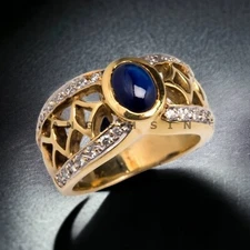 Blue Sapphire With 925 Sterling Silver Gold Plated Ring For Men's #AL361
