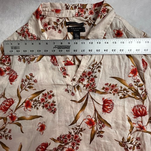 Tahari Linen Floral Collared Top Blouse Womens Plus Size 3X Casual Bohemian New - Picture 6 of 8