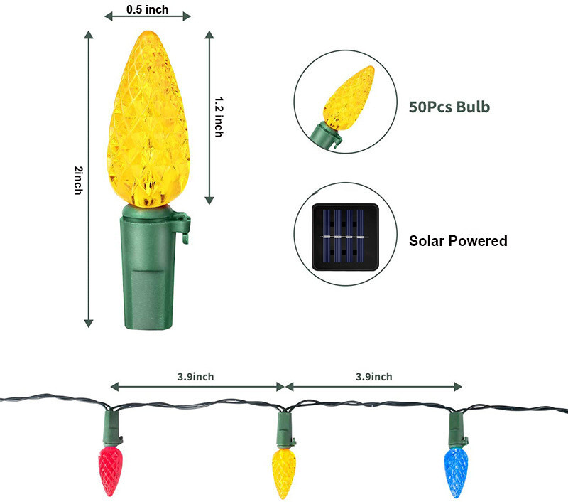 图片 7 - 50 LED 16.4ft 太阳能字符串 c6 草莓户外装饰彩灯-多色