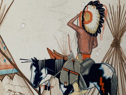 c1950 LEE TSA TOKE Kiowa Aquarell gerahmt signiert "Breaking Camp/Plains" Okla - Bild 2 von 20