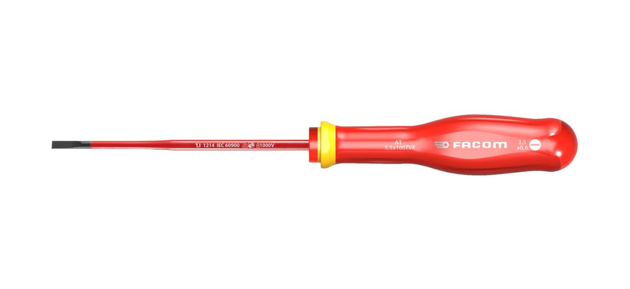 Facom AT3.5X100TVE Protwist 1000v VDE Slim Insulated Screwdriver Slot 3.5 x 100
