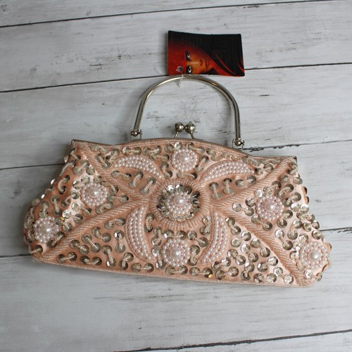 Vintage Abendtasche Perlen Seide Rosa Silber - Bild 10 von 12