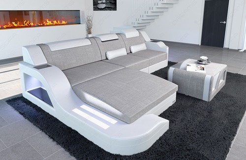 Eckcouch Sofa Polster Couch Palermo L Form Beige Ecksofa Strukturstoff Ottomane - Bild 7 von 8