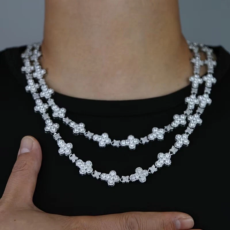 Теннисный крест женское ожерелье круглой огранки 17 карат с бриллиантами покрытие белым золотом 14 карат 0,925 - Изображение 4 из 4