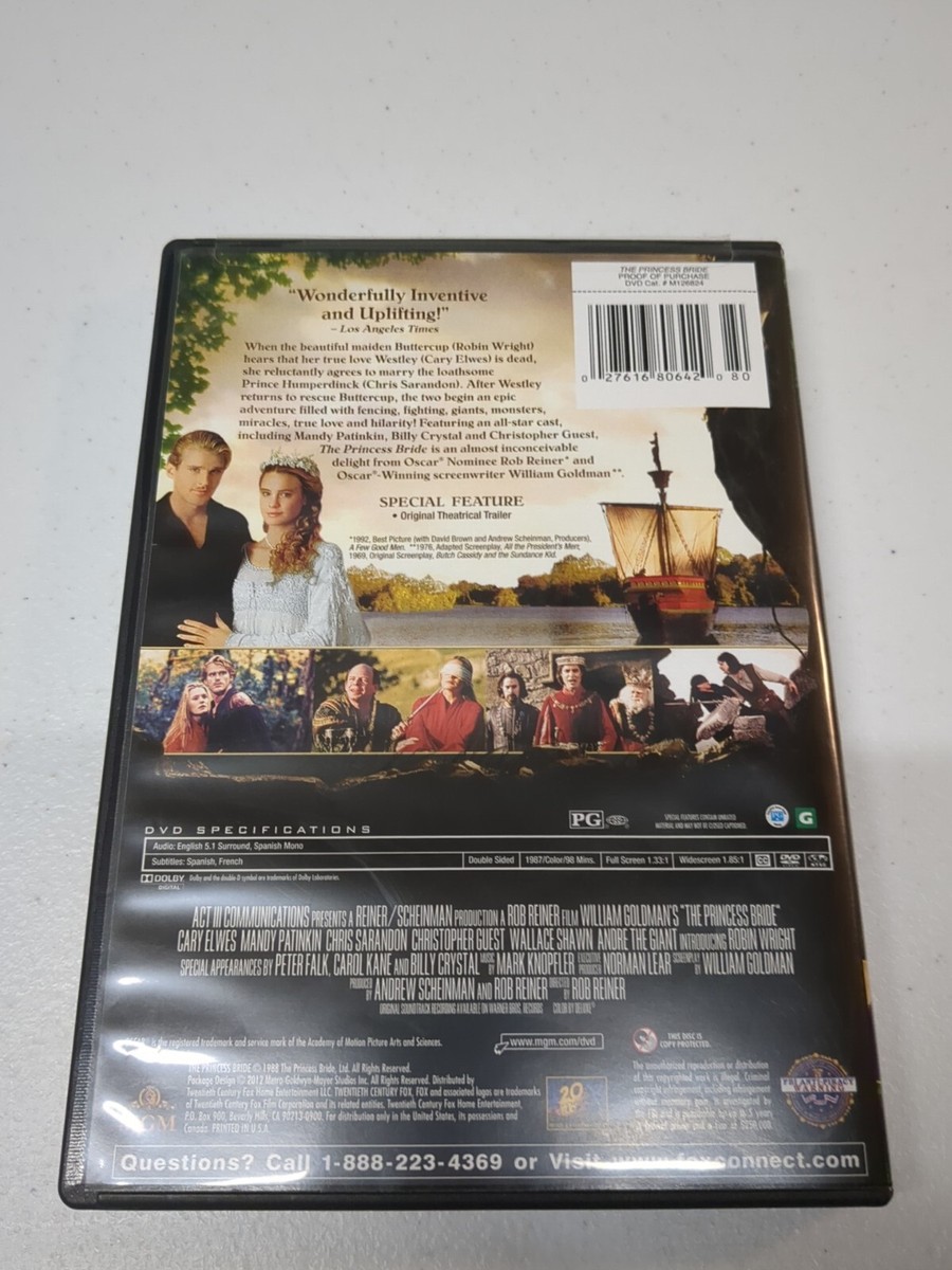 The Princess Bride, DVD, 1 disc, 2012, Standard & Wide Screen, MGM