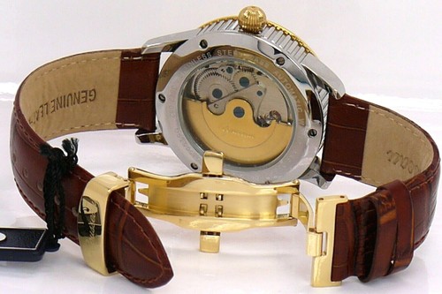 NEW ROUSSEAU GESTALT GOLD BROWN LEATHER AUTOMATIC TRIPLE BRIDGE WATCH SKELETON - Picture 13 of 13