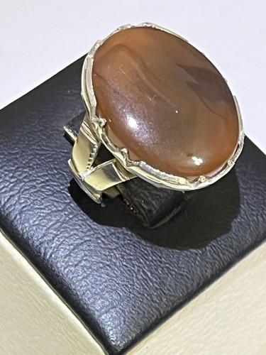 Elegant Men 925 Silver Ring Genuine Brown Yemen Agate Aqeeq عقيق يمني كبدي - Picture 2 of 14