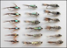Hares Ear & Pheasant Tail Nymph Trout Flies, 18 Pack Flash & Standard. 10 to 14