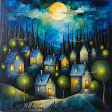 Digital Art Oil Picture Urban Landscape Primitivism Wallpaper Background Decor