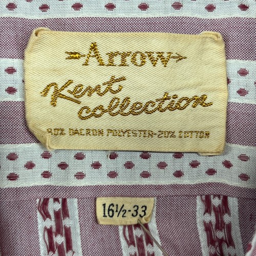 Vtg ARROW Shirt Mens 16.5 33 Kent Collection Dress Striped Polka Button Up Red - Picture 4 of 15