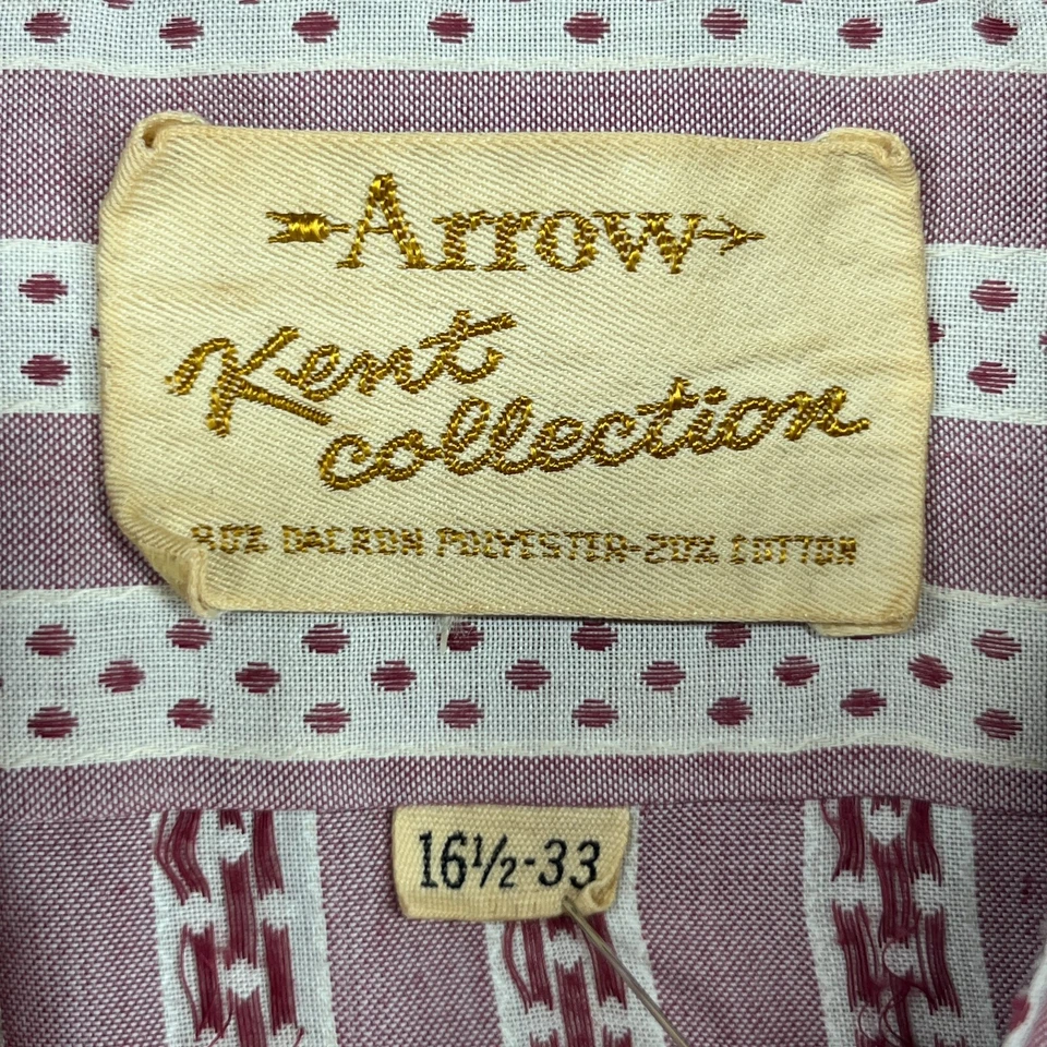 Vtg ARROW Shirt Mens 16.5 33 Kent Collection Dress Striped Polka Button Up Red - Image 4 of 4
