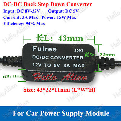 DC-DC Buck Step Down Converter 9V 12V to 5V 3A 15W USB Charger Car Power Module
