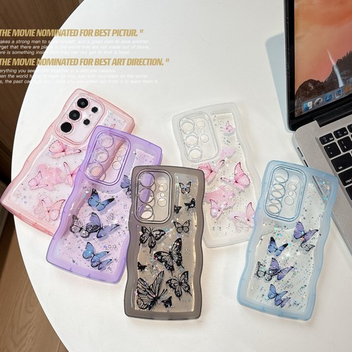 For Samsung S25 S24 A16 A56 Wave Butterfly Case Glitter Flash Foil Phone Cover - Picture 2 of 17