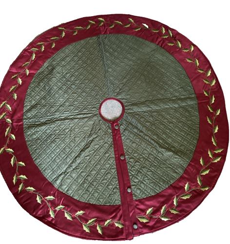 Falda Acolchada Árbol de Navidad*Borgoña/Verde*50" Cierre de Botones*¡Hermosa!!! - Imagen 1 de 6