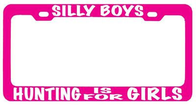 Chrome METAL License Plate Frame SILLY BOYS MUSTANGS ARE FOR GIRLS PINK Auto