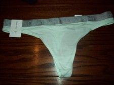 NWT CALVIN KLEIN COTTON THONG PANTIES QD3539 339 LOGO WAISTBAND MINT M