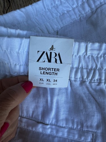 NEW!! Fabulous ZARA Pure White 100% Linen Casual Summer SHORTS, XL - 第 5/5 張圖片
