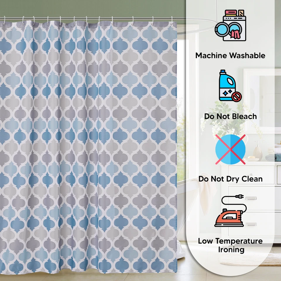 Shower Curtain Mould Proof Mildew Resistant Bathroom Polyester Fabric Curtain - Image 4 of 4