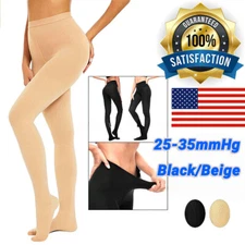 25-35mmHg Graduated Support Pantyhose Firm Compression Stockings Black/Beige
