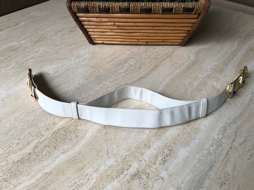 JUDITH LIEBER WHITE LIZARD LEATHER BELT W/ EMBELLISHED GOLD BUCKLE - VINTAGE - Picture 6 of 12