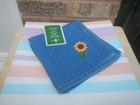 VINTAGE SET OF 4 DENIM/SUNFLOWER EMBROIDED NAPKINS NEW