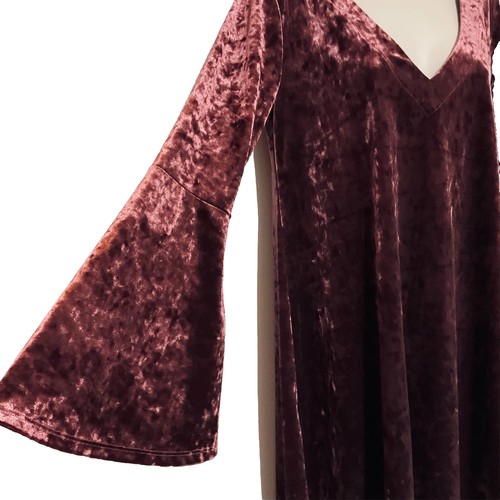 ana a new approach S velour dress mauve long bell sleeve V neck keyhole V back - Picture 5 of 10