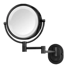 Wall-Mounted Makeup Mirror with 5X Magnification - Black Makeup Mirror with L...