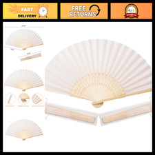 50pcs Cream Imitation Silk Fabric Fans - Elegant Party Decorations & Crafts