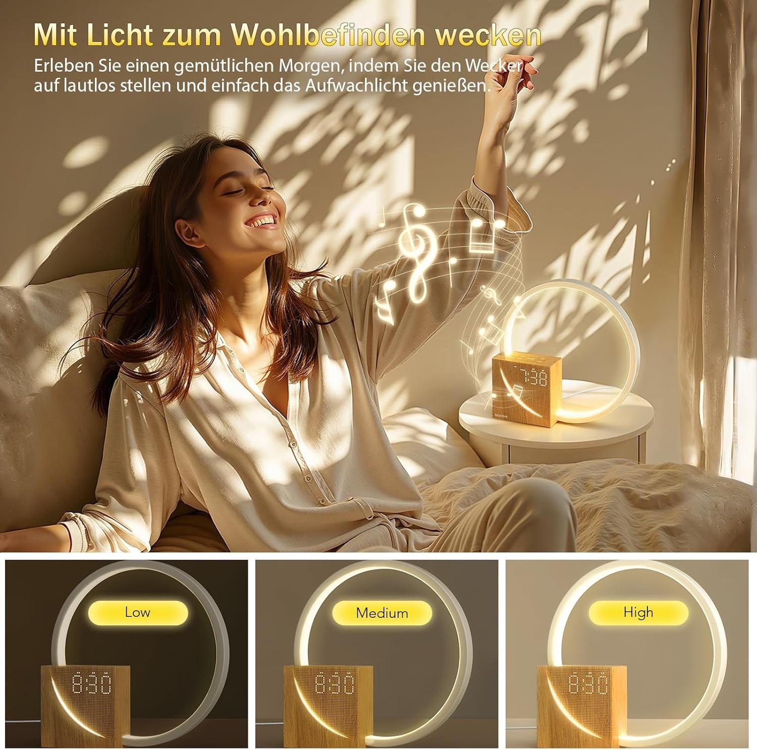 USB-Ladefunktion Dimmbare Nachttischlampe Wake Up Licht