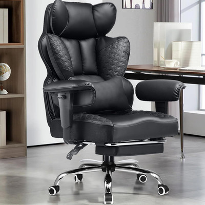 Heavy Duty Office Gaming Chair Big & Tall 400Lbs Foot Rest Lumbar Support  Black