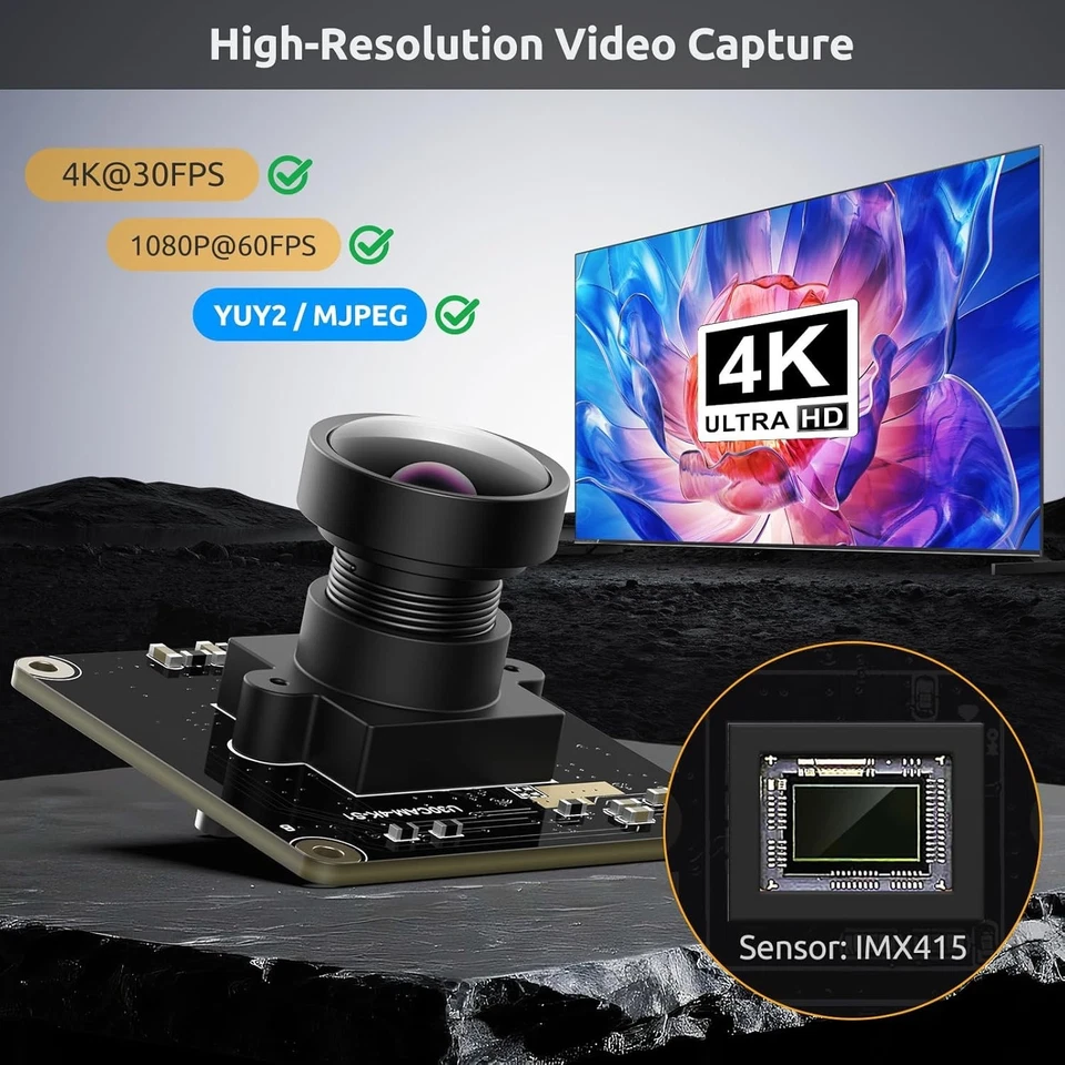 USB 3.0 UVC Kameramodul IMX415 4K@30FPS 1080P@60FPS Weitwinkel 116° - Bild 2 von 4